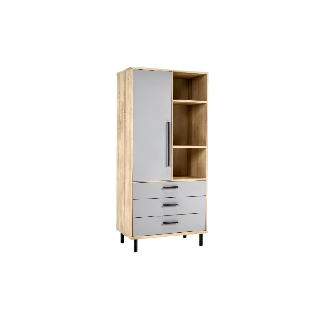 **Kast met schuifdeur en lades van hout en metaal**