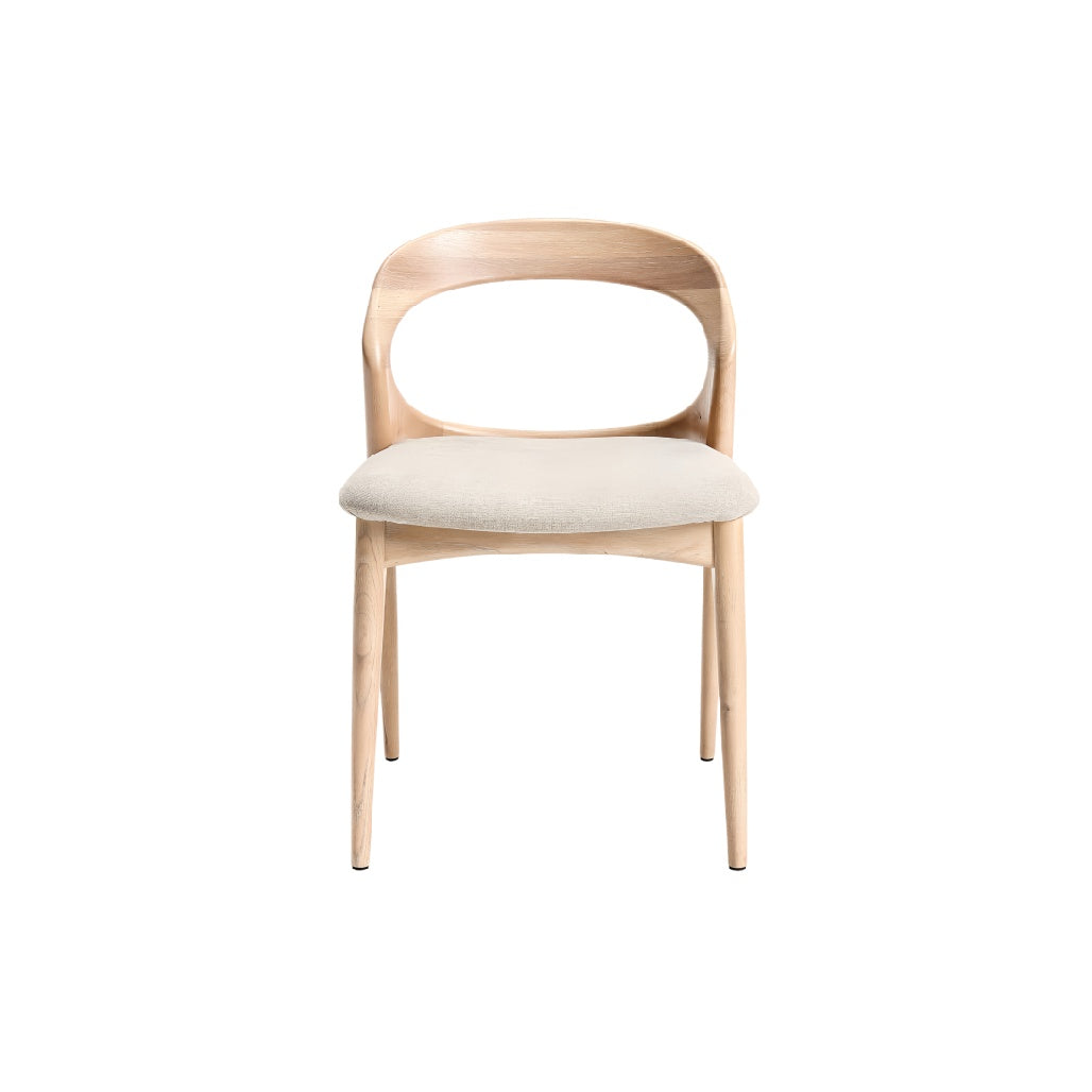 **Titel in het Nederlands: Minimalistische houten stoel met gestoffeerde zitting**