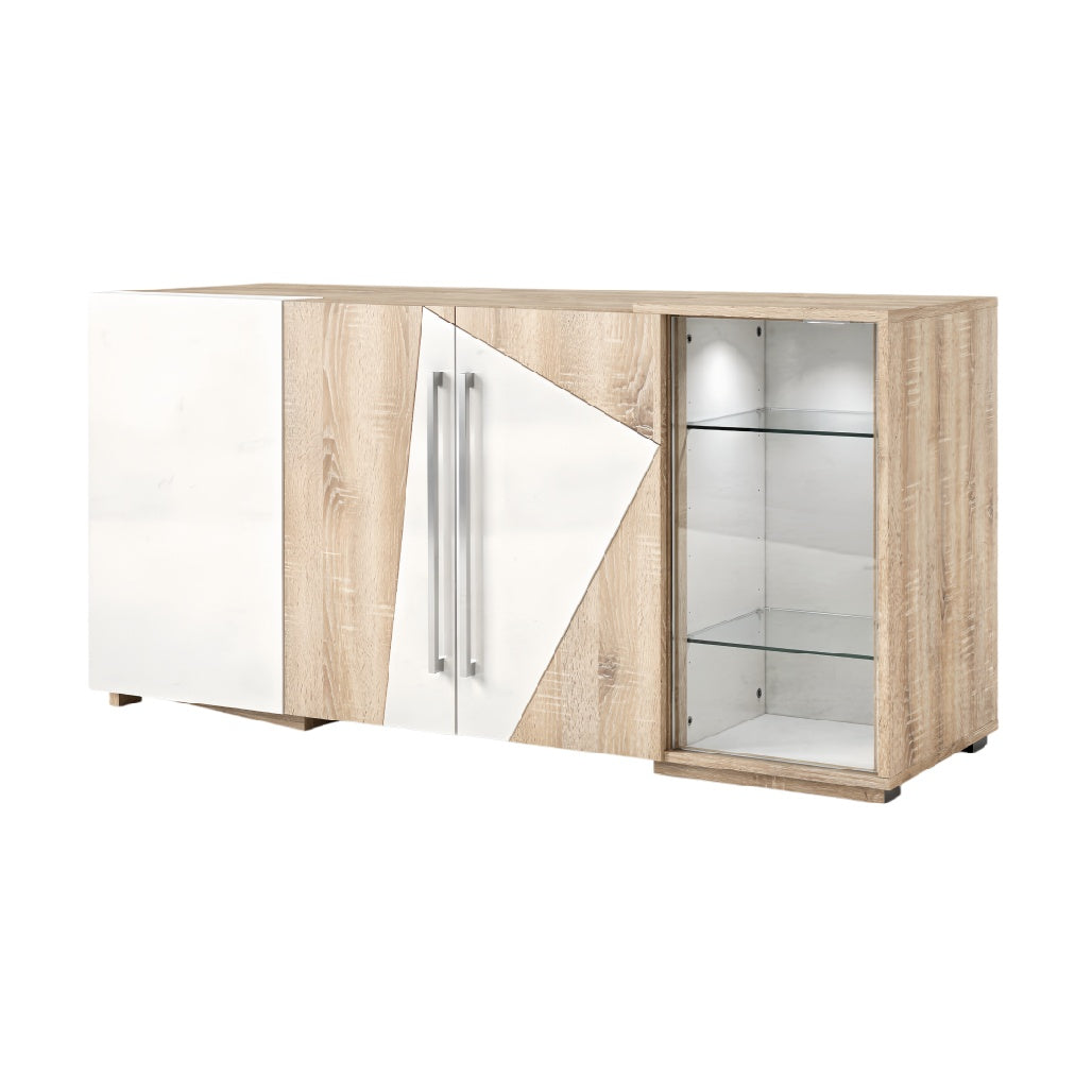 Moderne houtlook kast met glazen vak**